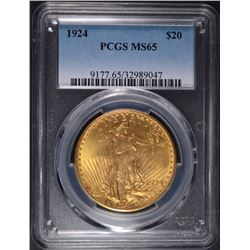 1924 $20.00 ST. GAUDENS GOLD, PCGS MS-65 GEM!