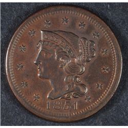 1851 LARGE CENT AU+