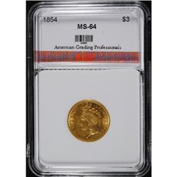 1854 $3.00 GOLD AGP GEM BU