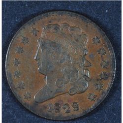 1828 HALF CENT, XF