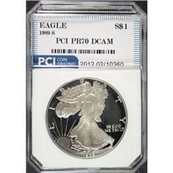 1989-S AMERICAN SILVER EAGLE PCI GRADED PERFECT PROOF DCAM
