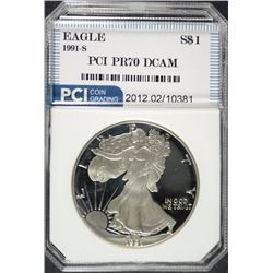 1991-S AMERICAN SILVER EAGLE PCI GRADED PERFECT PROOF DCAM