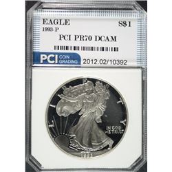 1993-P AMERICAN SILVER EAGLE PCI GRADED PERFECT PROOF DCAM