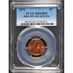 1972 DOUBLE DIE OBV. LINCOLN CENT PCGS MS-65 RED - FS-103 (033.53)