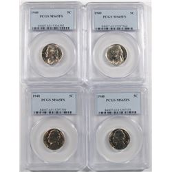 Lot of 4 1940 Jefferson Nickels PCGS MS-65 FS