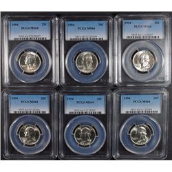 ( 6 ) 1954 WASHINGTON QUARTERS, PCGS MS-64