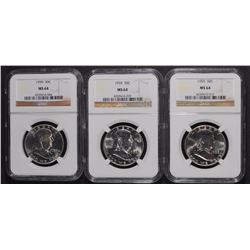 LOT OF ( 3 ) 1959 FRANKLIN HALF DOLLARS, NGC MS-64