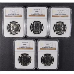( 5 ) 1967 SMS KENNEDY HALF DOLLARS, NGC  MS-66