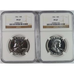 2-1961 FRANKLIN HALF DOLLARS NGC PROOF 67 SUPERB