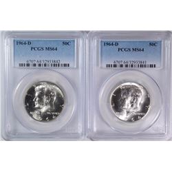 ( 2 ) 1964-D KENNEDY HALF DOLLARS, PCGS MS-64