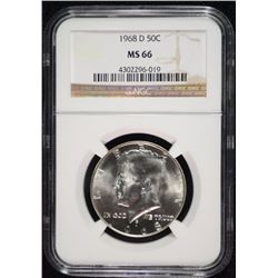 1968-D KENNEDY HALF DOLLAR, NGC  MS-66