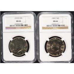 1979-D & 1980-P KENNEDY HALF DOLLARS, NGC MS-66