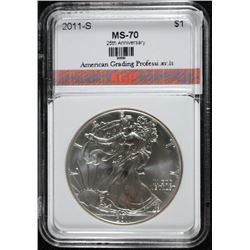 2011-S 25th ANNIVERSARY AMERICAN SILVER EAGLE, AGP PERFECT GEM