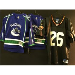 2 VANCOUVER CANUCK JERSEYS AND A BC LIONS JERSEY