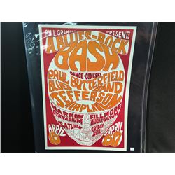 BLUES ROCK BASH POSTER - BUTTERFIELD BLUES BAND/JEFFERSON AIRPLANE. RIGHT SIDE INK BOARDER CURVES