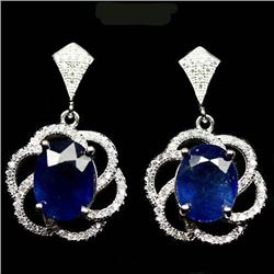 PAIR OF STERLING SILVER BLUE SAPPHIRE EARRINGS
