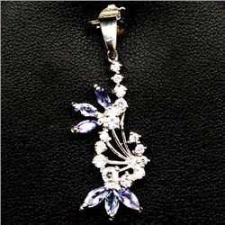 WHITE GOLD OVER STERLING SILVER BLUE TANZANITE PENDANT
