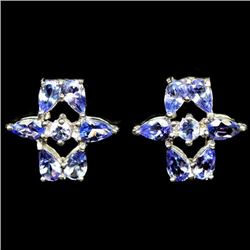 PAIR OF WHITE GOLD OVER STERLING SILVER BLUE TANZANITE EARRINGS