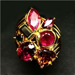 STERLING SILVER RUBY, TOPAZ & GARNET LADIES RING - SIZE 7.25