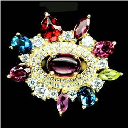 STERLING SILVER LONDON BLUE TOPAZ & GARNET LADIES RING - SIZE 6