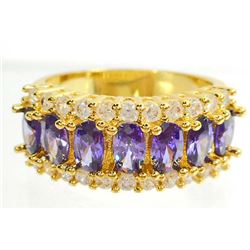 GOLD FILLED PURPLE AMETHYST LADIES RING - SIZE 7