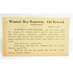 1908 WANTED POSTCARD