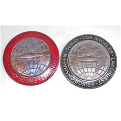 LOT OF 2 GERMAN NAZI LAKEHURST - TOKIO - LOS ANGELES ZEPPELIN HINDENBURG BADGES