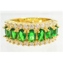 GOLD FILLED GREEN EMERALD LADIES RING - SIZE 7