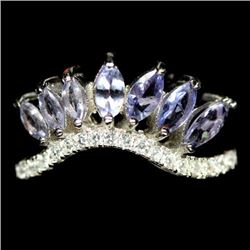 STERLING SILVER BLUE TANZANITE LADIES RING - SIZE 8.5