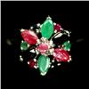 Image 1 : STERLING SILVER RUBY, EMERALD & SAPPHIRE LADIES RING - SIZE 8.75