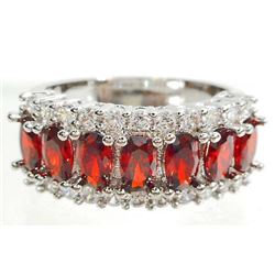 WHITE GOLD FILLED RUBY LADIES RING - SIZE 7