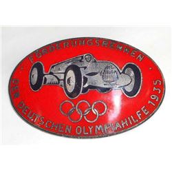 GERMAN NAZI PRE BERLIN SUMMER OLYMPICS RACE CAR BADGE