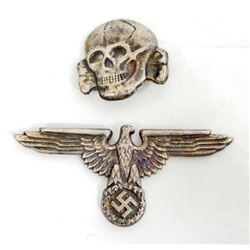 PAIR OF GERMAN NAZI WAFFEN SS VISOR CAP EAGLE AND SKULL