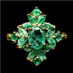 STERLING SILVER GREEN EMERALD LADIES RING - SIZE 6