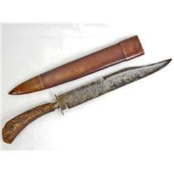 CONFEDERATE CIVIL WAR CS ETCHED COMBAT BOWIE KNIFE W/ SCABBARD
