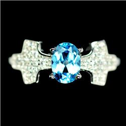 STERLING SILVER SKY BLUE TOPAZ LADIES RING - SIZE 6