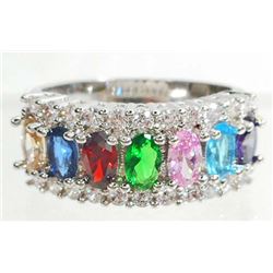 WHITE GOLD FILLED GEMSTONE LADIES RING - SIZE 7