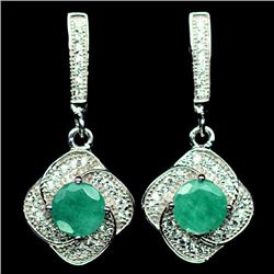 PAIR OF STERLING SILVER EMERALD EARRINGS