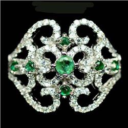 STERLING SILVER GREEN EMERALD LADIES RING - SIZE 7.5