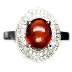 STERLING SILVER ORANGE HESSONITE GARNET LADIES RING - SIZE 7.5