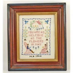 1963 CROSS STITCH SAMPLER - FRAMED