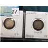 Image 1 : Lot of Canada Five Cent Silvers: 1902 & 1902 H Large H both grading VF.