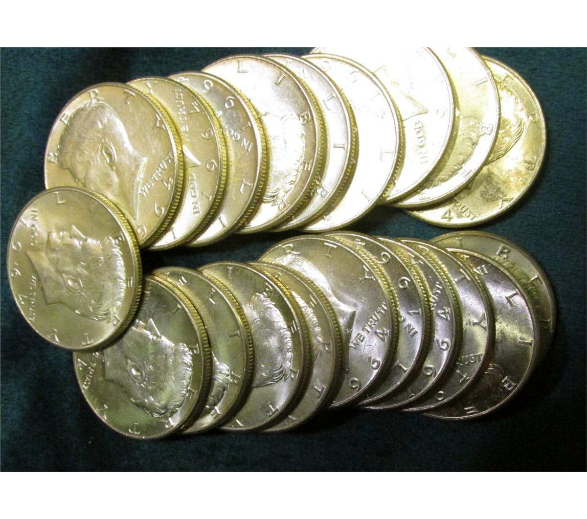 1964 P Roll of Kennedy Silver Half Dollars. Uncirculated.