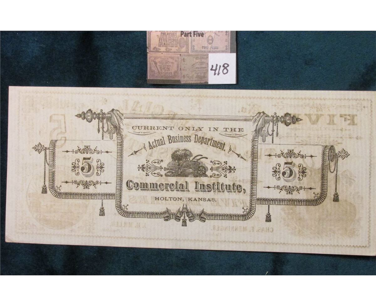 Very Rare College Currency Holton, KS The Commercial Institute 5.00