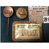 Image 2 : "1939 Permit to Fish & Hunt Resident Nebraska Fish Game Commission" in brass framed Pin-back; Antiqu