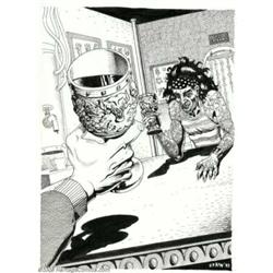 Spain Rodriguez - Original Art Illustration for Outlaw Biker Tattoo (Biker Magazine, 1993). Tip y...