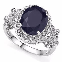 Natural Midnight Blue Black Sapphire & Diamond Ring