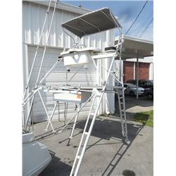 Aluminum Gunnel Mount Tuna Tower w/Steering, Rod Holders, Bimini & Outriggers