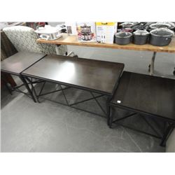 Wood Top Iron Base 3-Pc. Coffee Table Set