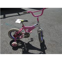 Childs pink bike with training wheels - used